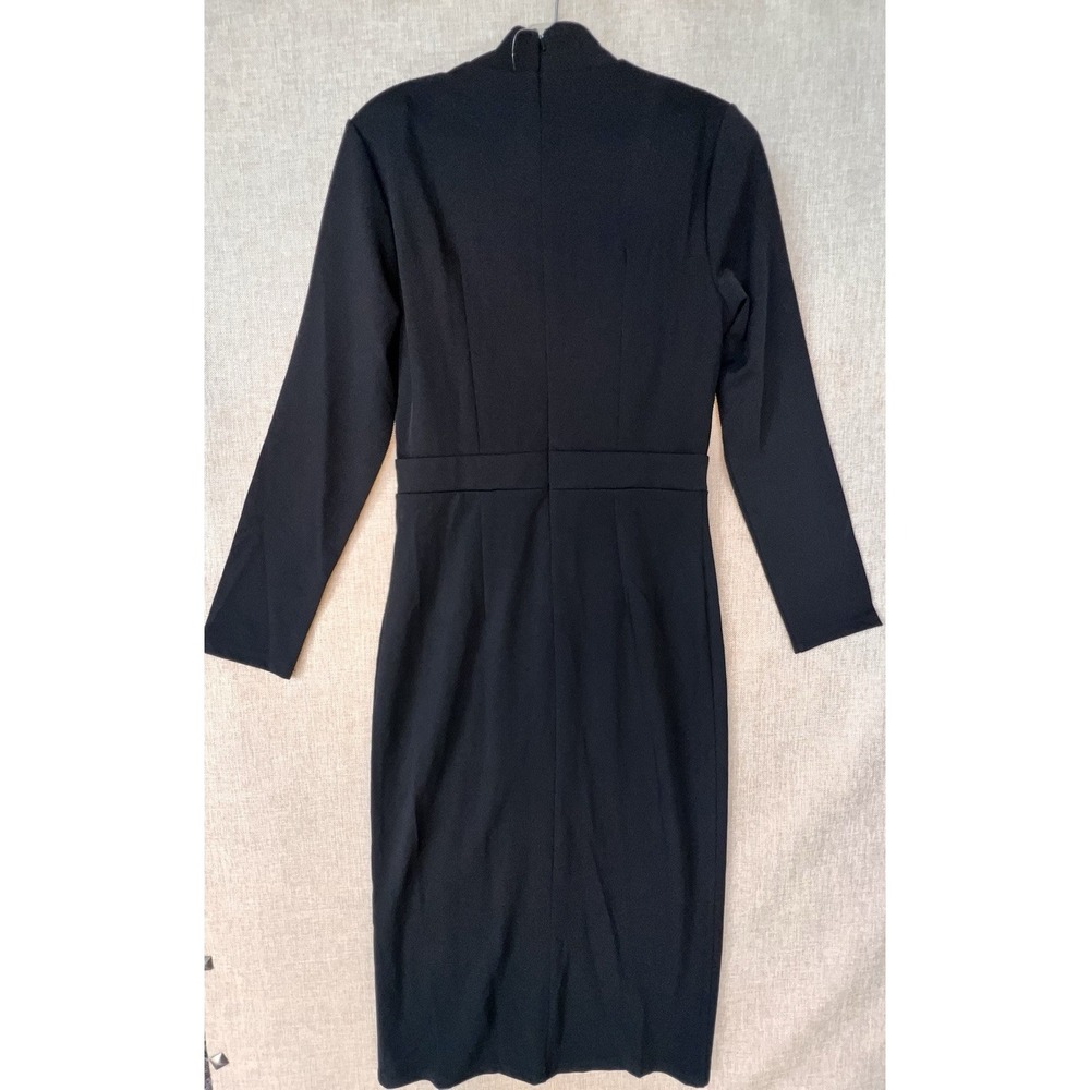 DALIA MACPHEE Black Midi Dress Gold Button Oversized Bow Mock Neck Long Sleeve M - Picture 7 of 10